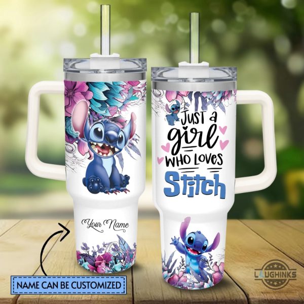 stich cup 40 oz personalized lilo and stitch disney stanley cup custom name just a girl who loves stitch flower pattern 40oz tumbler with handle and straw lid laughinks 5