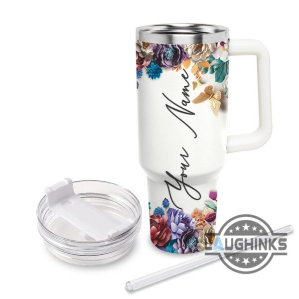disney stanley cup 40 oz custom name mickey mouse 3d colorful flower pattern 40oz stainless steel tumbler with handle and straw lid personalized cups laughinks 2