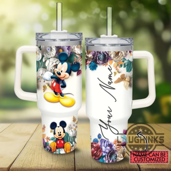 disney stanley cup 40 oz custom name mickey mouse 3d colorful flower pattern 40oz stainless steel tumbler with handle and straw lid personalized cups laughinks 5