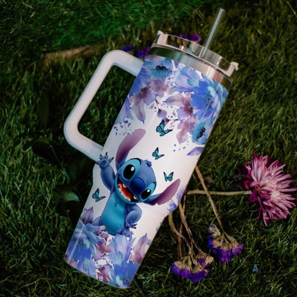 stitch stuff lilo and stitch stanley cups 40 oz ohana means family stitch flower pattern 40oz stainless steel tumbler with handle and straw lid laughinks 2