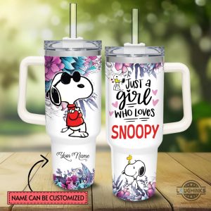 snoopy stanley cup 40 oz custom name just a girl who loves snoopy flower pattern 40oz stainless steel tumbler with handle and straw lid peanuts cups laughinks 5