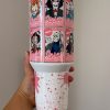 horror cup killers card 40oz stanley dupe tumbler 40 oz horror movies jason vorhees ghostface travel stainless steel cups with handle pink halloween gift laughinks 1