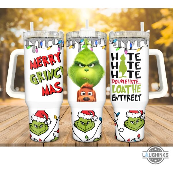 grinch stanley cup 40oz merry grinch mas 40 oz stanley dupe stainless steel tumbler with handle grinchmas gift double hate loathe entirely laughinks 1