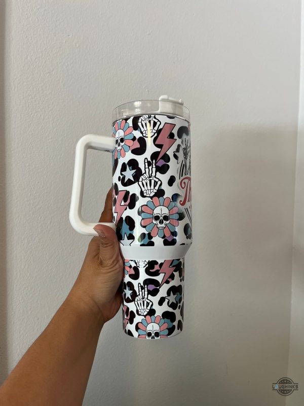 sugar skull tumbler 40 oz have the day you deserve 40oz stainless steel stanley cup with handle flowers skeleton pattern halloween gift laughinks 2