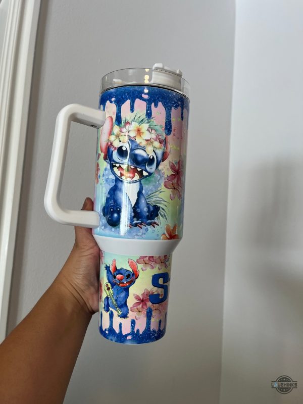 stitch tumbler 40oz stitch drip stanley dupe cup aloha dancing lilo and stitch blue 40 oz stainless steel cup with handle disney gift laughinks 2