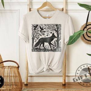Folklore Forest Fox Lino Print Shirt Vintage Forestcore Tshirt Folk Art Linocut Fox Hoodie Cottagecore Aesthetic Sweatshirt Trendy Shirt giftyzy 5