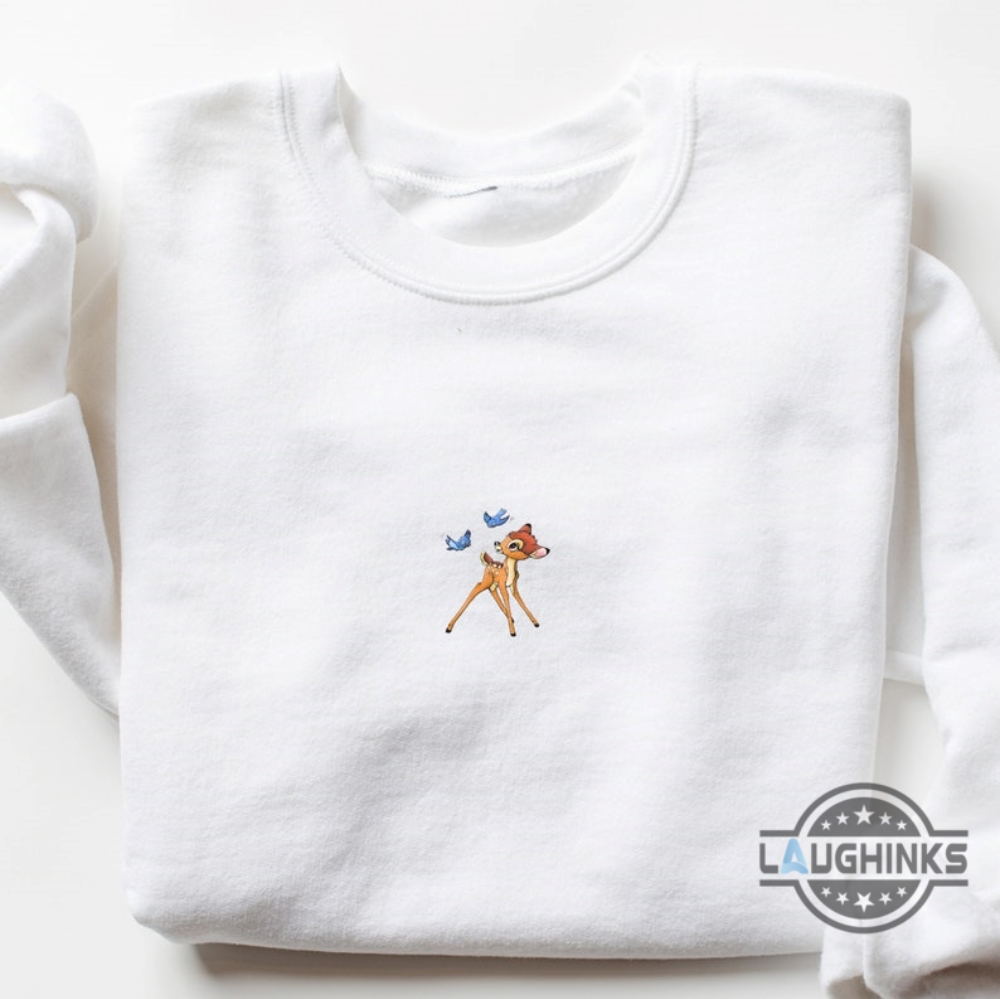 Bambi Shirt Sweatshirt Hoodie Embroidered Bambi The Deer With Butterflies Crewneck Cute Animal Gift Embroidered Disney Sweatshirt