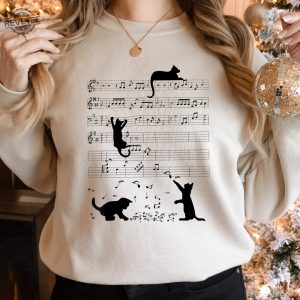 Cat And Music Notes Sweatshirt Funny Musician Sweater Cat And Music Lover Sweatshirt Cat Playing Music Note Sweater Kitty Sweatshirt Unique revetee 2