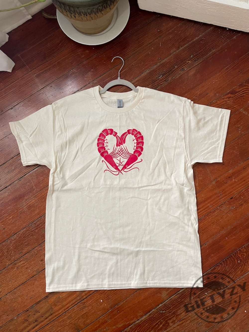 Shrimps In Love Hand Printed Tshirt Handmade Linocut Block Print On Cotton Shirt