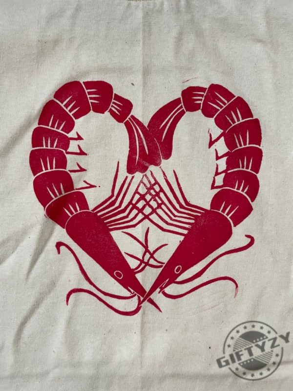 Shrimps In Love Hand Printed Tshirt Handmade Linocut Block Print On Cotton Shirt giftyzy 2