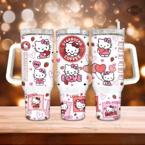hello kitty stanley starbucks cup pink valentine 40oz tumbler cartoon pink valentines day gift for couples coffee lovers 40 oz dupe sanrio stainless steel tumblers laughinks 2