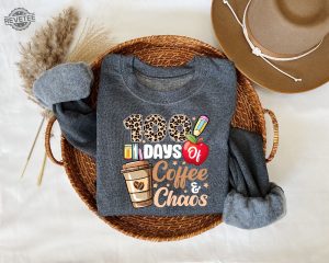 100 Days Of Coffee And Chaos Sweatshirt 100Th Day Of School Leopard Teacher Sweater Gift For Teachers Back To School Shirt Teacher Tee Unique revetee 3