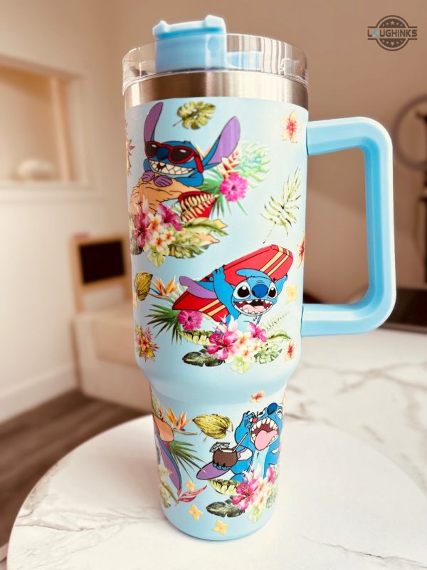 lilo and stitch tumbler stitch surfing 40oz traveler cup tropical aloha hawaiian stainless steel stanley tumbler dupe with handle 40 oz laughinks 1