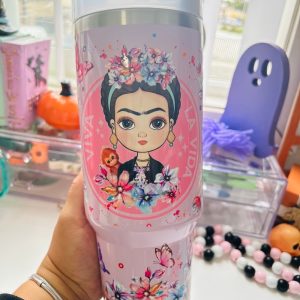 viva la vida frida cup cafecito y chisme stainless steel stanley tumbler dupe cup with handle 40 oz gift for coffee lovers mom daughter laughinks 1 1