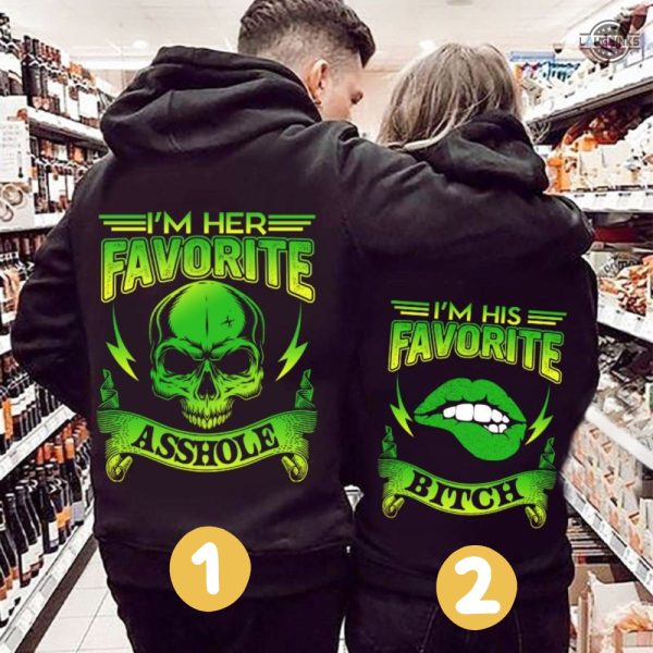 valentine shirts for couples weeds tshirt hoodie sweatshirt i am her favorite asshole his favorite bitch matching cannabis valentines day gift laughinks 1