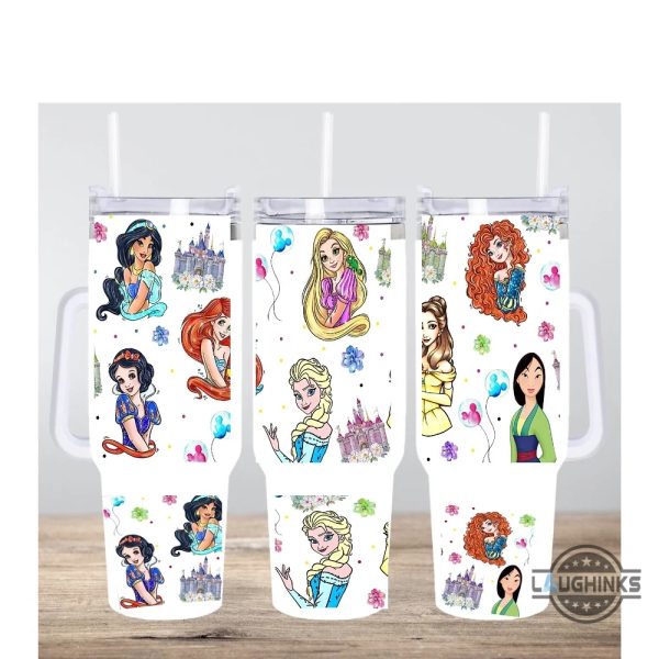 disney princess cup 40 oz disney princesses stainless steel stanley tumbler dupe cup with handle 40oz snow white rapunzel ariel mulan laughinks 1