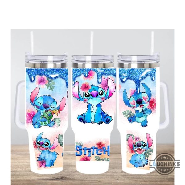 stitch cup with straw floral disney cartoon lilo and stitch aloha hawaiian 40oz stainless steel stanley tumbler dupe cup with handle laughinks 1