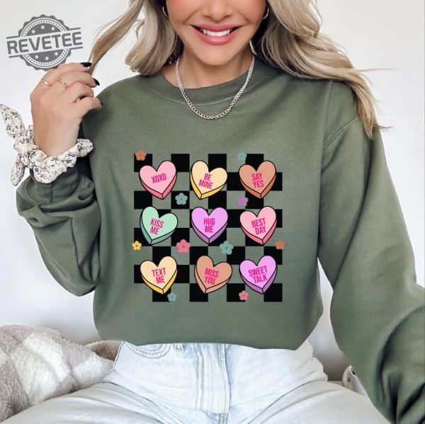 Valentine Conversation Hearts Sweater Retro Candy Hearts Sweater Valentine Shirt For Women And Girl Conversation Hearts Candy Funny Cute Unique revetee 1