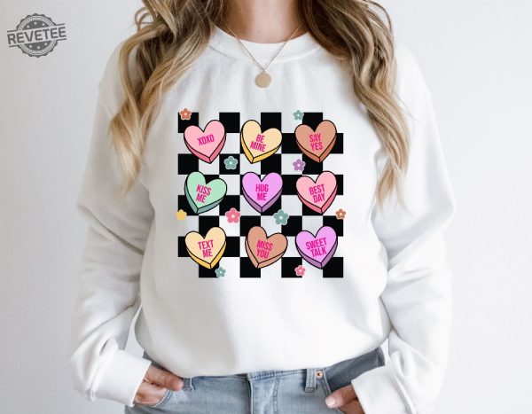 Valentine Conversation Hearts Sweater Retro Candy Hearts Sweater Valentine Shirt For Women And Girl Conversation Hearts Candy Funny Cute Unique revetee 3