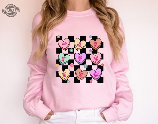 Valentine Conversation Hearts Sweater Retro Candy Hearts Sweater Valentine Shirt For Women And Girl Conversation Hearts Candy Funny Cute Unique revetee 4