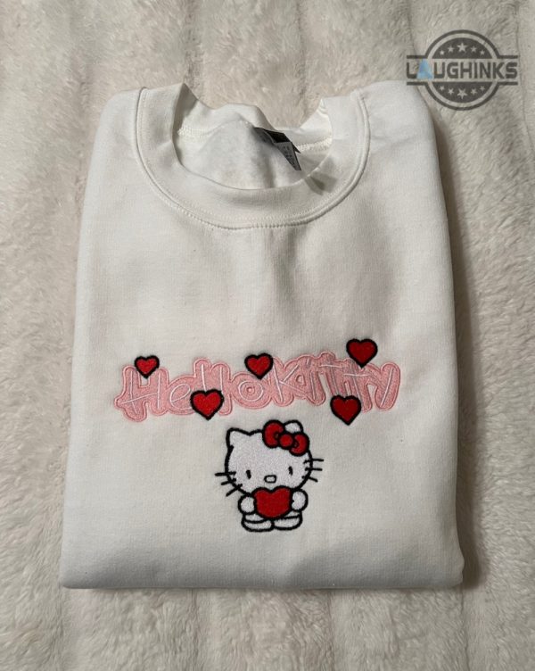 hello kitty valentines embroidered sweatshirt tshirt hoodie cute pink kitty heart embroidery shirts sanrio the melody cartoon valentines day gift for her laughinks 3