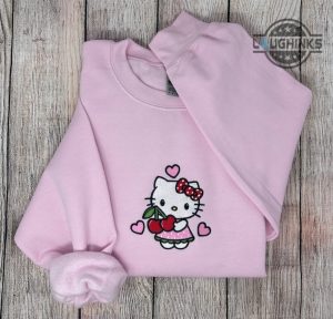 valentines day hello kitty embroidered sweatshirt tshirt hoodie cute pink kitty heart cherries shirts emrboidery sanrio valentines day gift for her or him laughinks 1