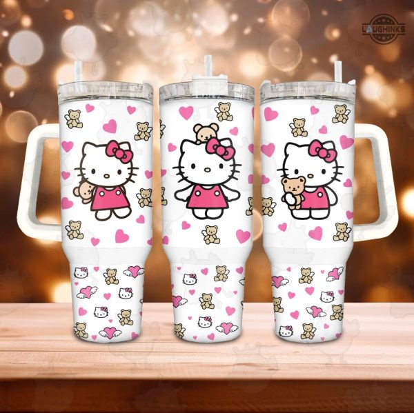stanley valentines day tumbler 40 oz x hello kitty pink stanless steel cup with handle sanrio cartoon 40oz quencher tumblers valentines day gift laughinks 1