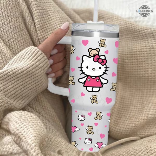 stanley valentines day tumbler 40 oz x hello kitty pink stanless steel cup with handle sanrio cartoon 40oz quencher tumblers valentines day gift laughinks 2