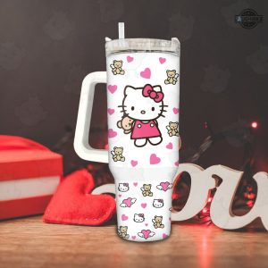 stanley valentines day tumbler 40 oz x hello kitty pink stanless steel cup with handle sanrio cartoon 40oz quencher tumblers valentines day gift laughinks 3