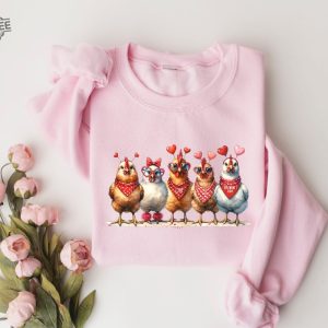 Valentines Day Farm Chickens Sweatshirt Valentine Farm Sweater Animal Lover Gift Animal Valentines Gift For Chicken Lover revetee 2