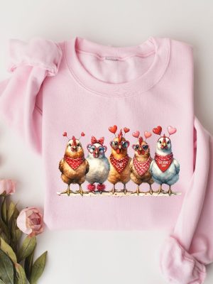 Valentines Day Farm Chickens Sweatshirt Valentine Farm Sweater Animal Lover Gift Animal Valentines Gift For Chicken Lover revetee 2