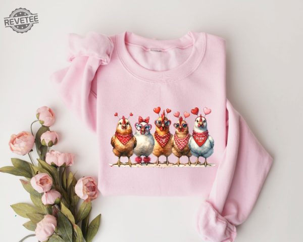 Valentines Day Farm Chickens Sweatshirt Valentine Farm Sweater Animal Lover Gift Animal Valentines Gift For Chicken Lover revetee 2