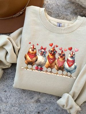 Valentines Day Farm Chickens Sweatshirt Valentine Farm Sweater Animal Lover Gift Animal Valentines Gift For Chicken Lover revetee 3