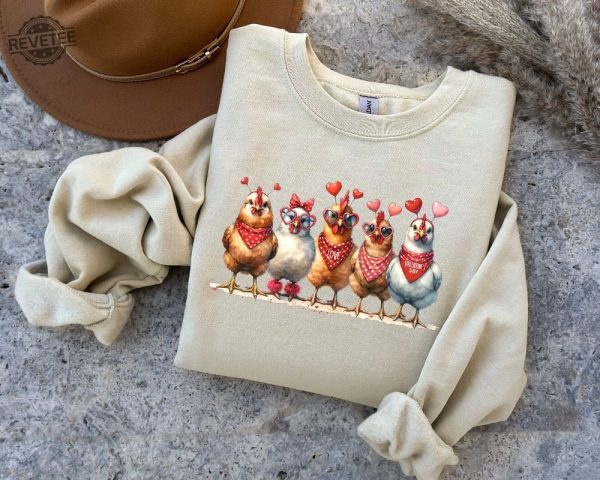 Valentines Day Farm Chickens Sweatshirt Valentine Farm Sweater Animal Lover Gift Animal Valentines Gift For Chicken Lover revetee 3