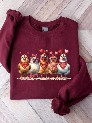 Valentines Day Farm Chickens Sweatshirt Valentine Farm Sweater Animal Lover Gift Animal Valentines Gift For Chicken Lover revetee 4