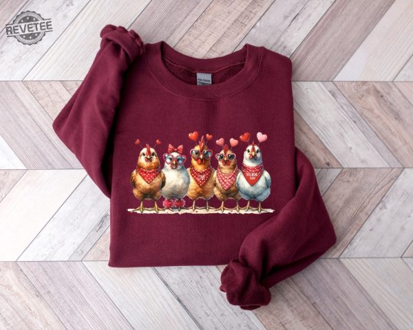 Valentines Day Farm Chickens Sweatshirt Valentine Farm Sweater Animal Lover Gift Animal Valentines Gift For Chicken Lover revetee 4