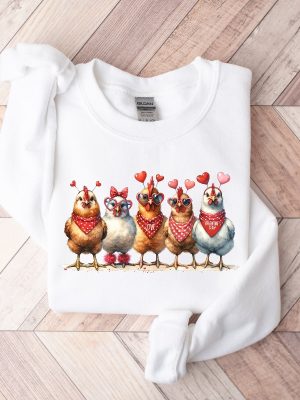 Valentines Day Farm Chickens Sweatshirt Valentine Farm Sweater Animal Lover Gift Animal Valentines Gift For Chicken Lover revetee 5