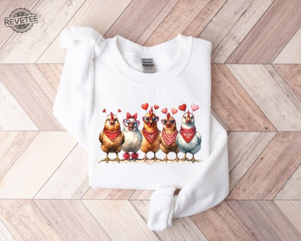 Valentines Day Farm Chickens Sweatshirt Valentine Farm Sweater Animal Lover Gift Animal Valentines Gift For Chicken Lover revetee 5