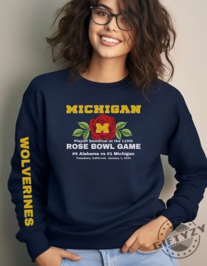 Rose Bowl Sleeve Text Wolverines Shirt Gift For U Of M Fan Hoodie Alumni Or Student Tshirt Cozy Sweatshirt For Mimi Or Dad Unique College Football Design Shirt giftyzy 3