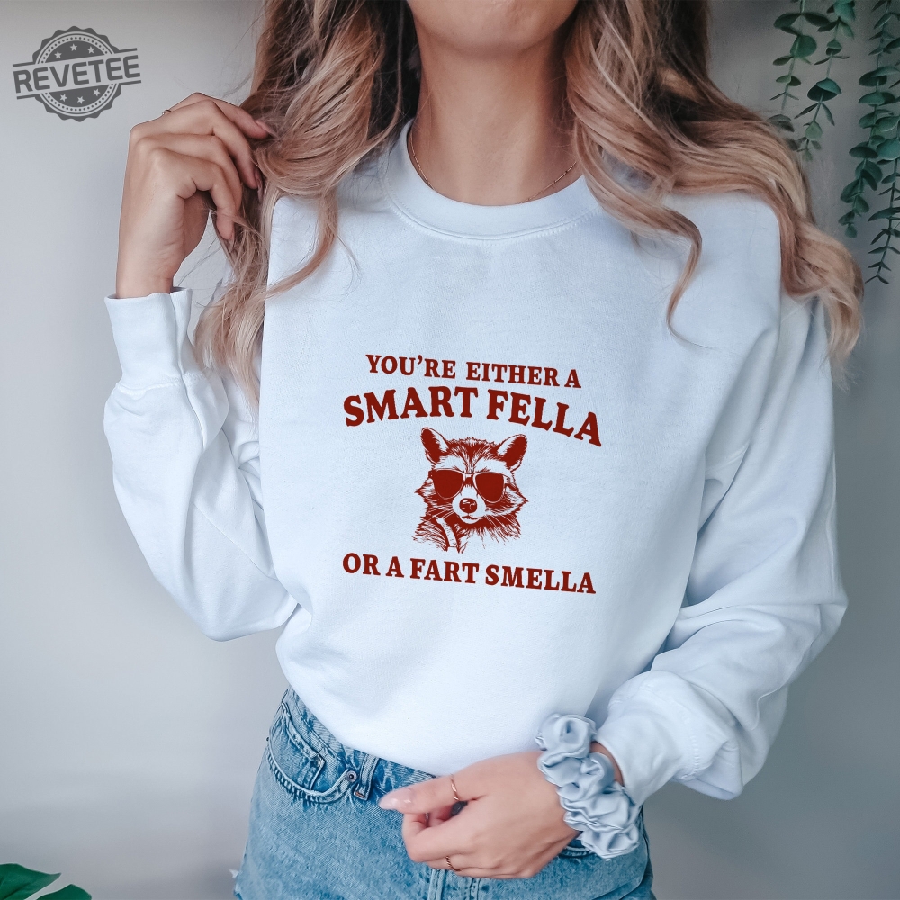 Are You A Smart Fella Or Fart Smella Retro Cartoon Sweatshirt Weird Sweatshirt Meme Sweatshirt Trash Panda Sweatshirt Unisex Unique