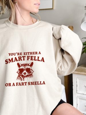 Are You A Smart Fella Or Fart Smella Retro Cartoon Sweatshirt Weird Sweatshirt Meme Sweatshirt Trash Panda Sweatshirt Unisex Unique revetee 2