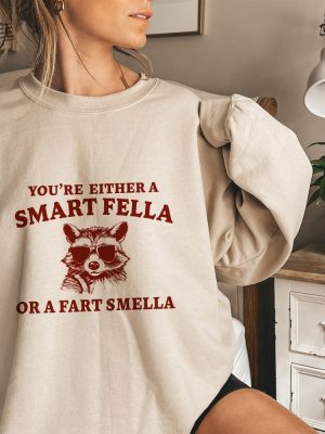 Are You A Smart Fella Or Fart Smella Retro Cartoon Sweatshirt Weird Sweatshirt Meme Sweatshirt Trash Panda Sweatshirt Unisex Unique revetee 3