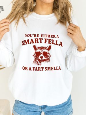 Are You A Smart Fella Or Fart Smella Retro Cartoon Sweatshirt Weird Sweatshirt Meme Sweatshirt Trash Panda Sweatshirt Unisex Unique revetee 5