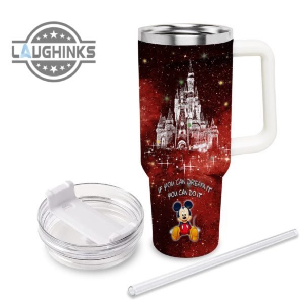 mickey mouse castle glitter pattern 40oz tumbler with handle and straw lid 40 oz stanley travel cups laughinks 1 3