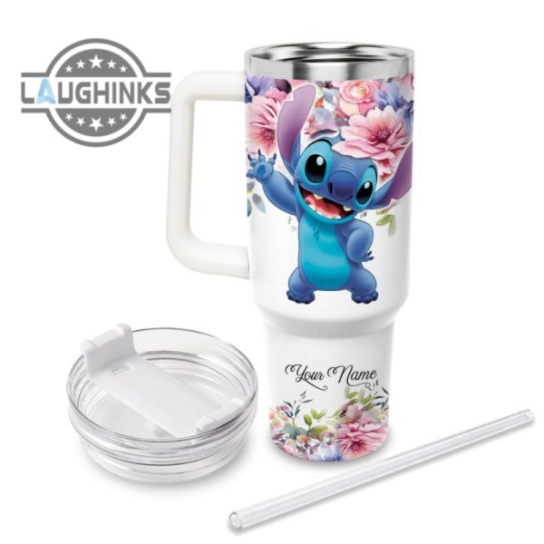 custom name stitch im still gonna shine flower pattern 40oz stainless steel tumbler with handle and straw lid 40 oz stanley travel cups laughinks 1 1
