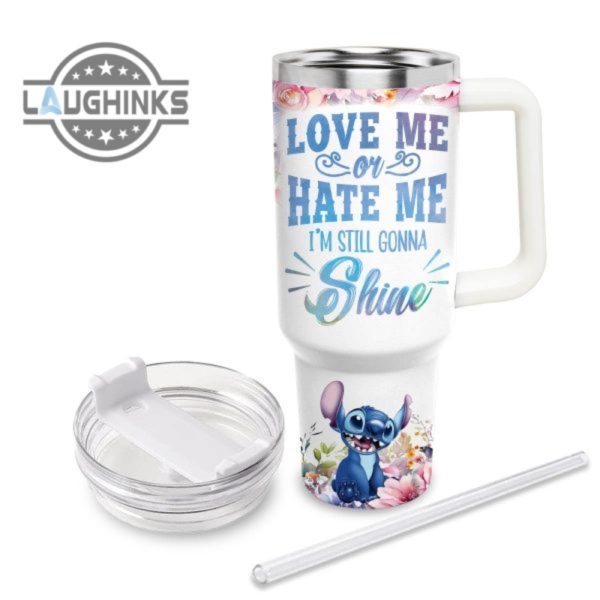 custom name stitch im still gonna shine flower pattern 40oz stainless steel tumbler with handle and straw lid 40 oz stanley travel cups laughinks 1 2