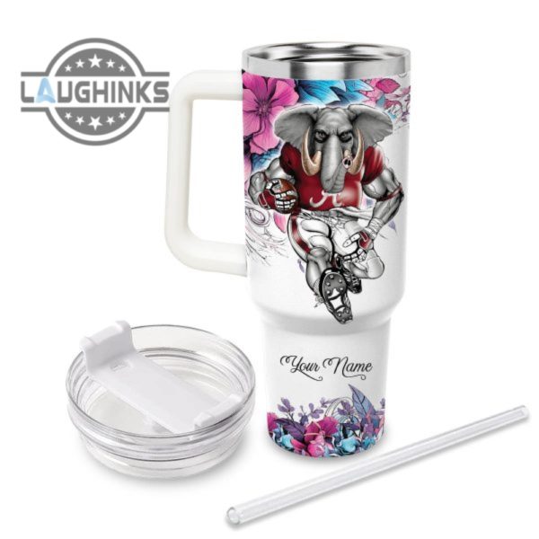 custom name just a girl loves alabama mascot flower pattern 40oz stainless steel tumbler with handle and straw lid 40 oz stanley travel cups laughinks 1 1