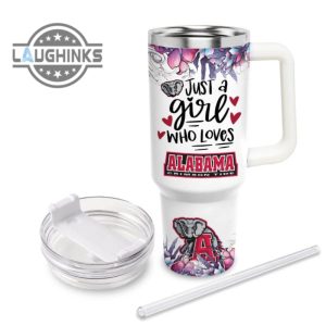 custom name just a girl loves alabama mascot flower pattern 40oz stainless steel tumbler with handle and straw lid 40 oz stanley travel cups laughinks 1 2