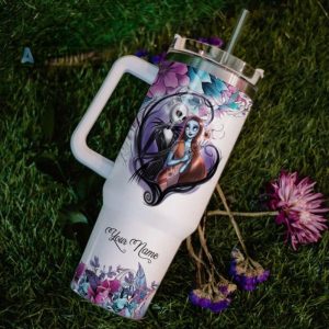 custom name just a girl loves jack skellington flower pattern 40oz tumbler with handle and straw lid 40 oz stanley travel cups laughinks 1 5