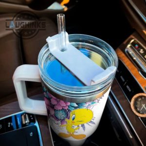 custom name just a girl loves tweety flower pattern 40oz tumbler with handle and straw lid 40 oz stanley travel cups laughinks 1 3